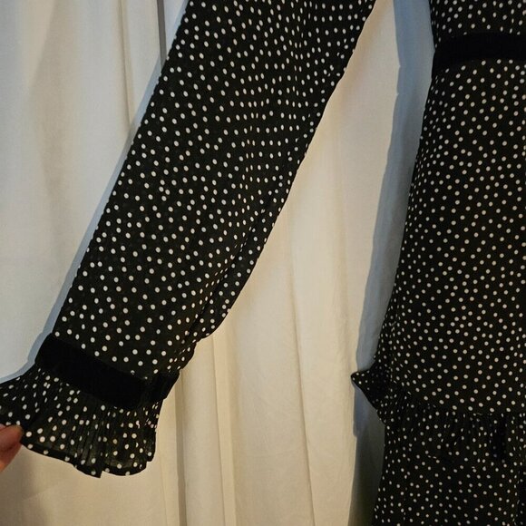 Lulus Floral To See Black Polka Dot Long Sleeve Mini Dress Size medium NWT - Picture 7 of 10